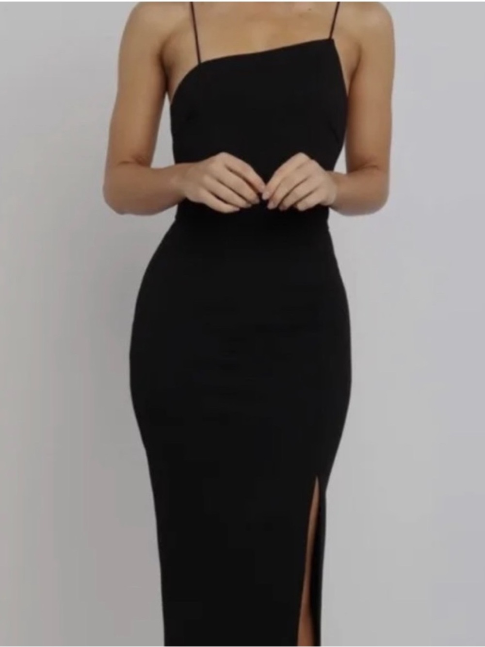 NWT WHYTE VALENTYNE Cecilia Black Midi Bodycon Dress Asymmetrical Cocktail 10
